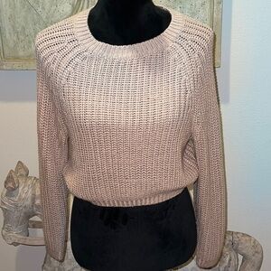 Divided cropped ribbed crew neck long sleeves‎ knit sweater Sz XS